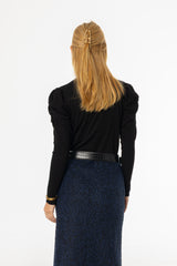 Black Puff Sleeve Knit Turtleneck Sweater