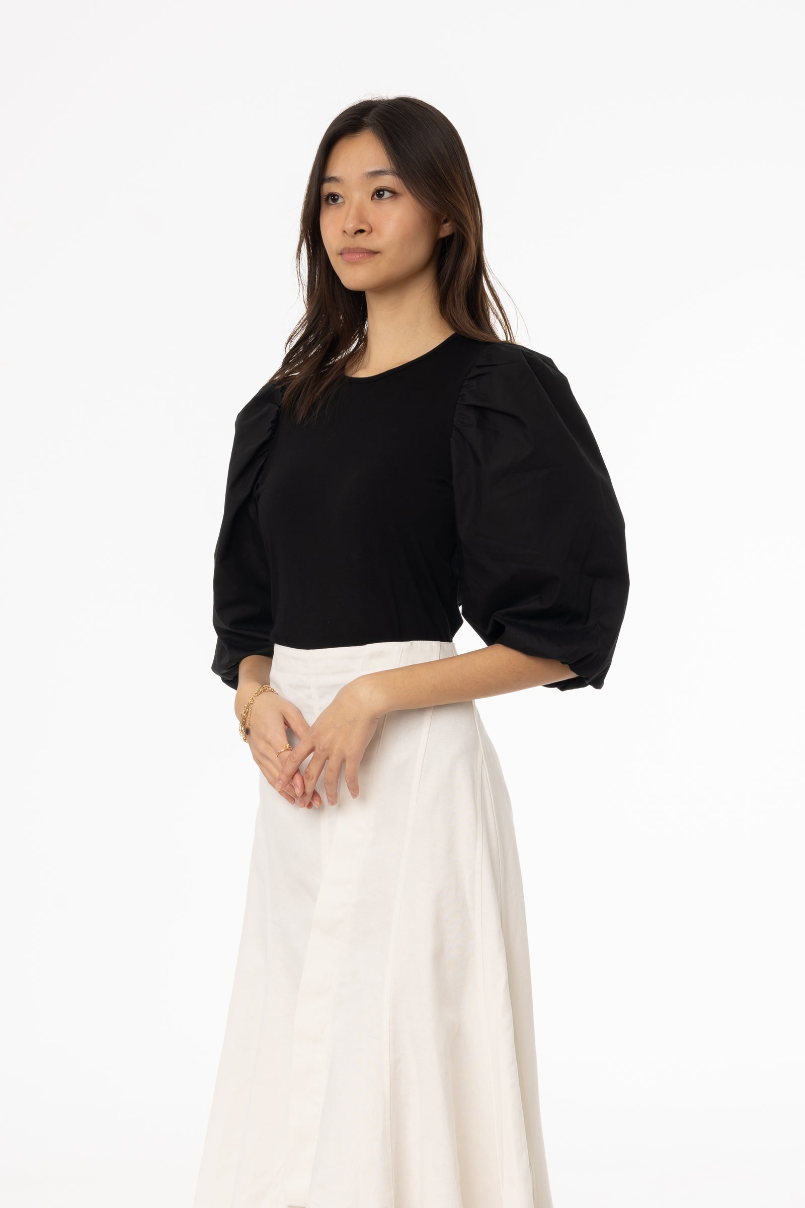 Black Puff Sleeve Mixed Fabric Tee – BLANK