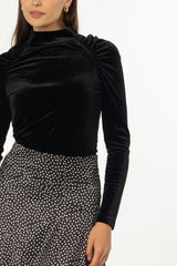 Black Raglan Sleeve Velvet Top