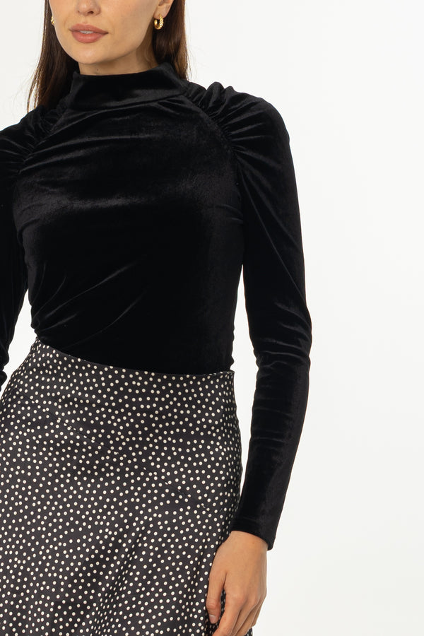 Black Raglan Sleeve Velvet Top