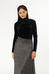 Black Raglan Sleeve Velvet Top