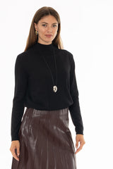 Black Ribbed Combo Turtleneck Sweater