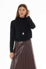 Black Ribbed Combo Turtleneck Sweater