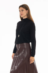 Black Ribbed Combo Turtleneck Sweater