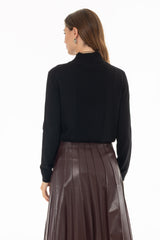 Black Ribbed Combo Turtleneck Sweater