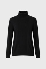 Black Ribbed Combo Turtleneck Sweater