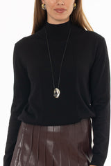 Black Ribbed Combo Turtleneck Sweater