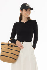 Black Ribbed Faux Wrap T-Shirt