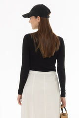 Black Ribbed Faux Wrap T-Shirt