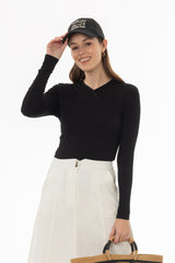 Black Ribbed Faux Wrap T-Shirt
