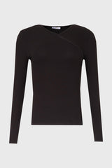 Black Ribbed Faux Wrap T-Shirt
