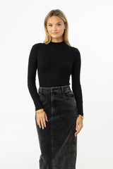 Black Ribbed Mock Neck Top