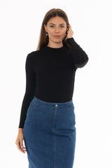 Black Ribbed Mock Neck Top