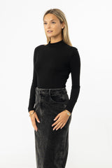 Black Ribbed Mock Neck Top