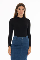 Black Ribbed Mock Neck Top