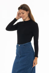 Black Ribbed Mock Neck Top