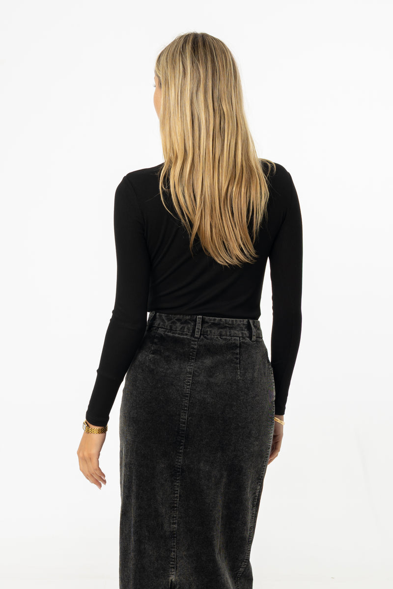 Black Ribbed Mock Neck Top