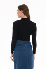 Black Ribbed Mock Neck Top