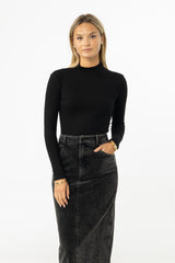 Black Ribbed Mock Neck Top