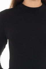 Black Ribbed Mock Neck Top