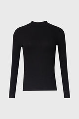 Black Ribbed Mock Neck Top