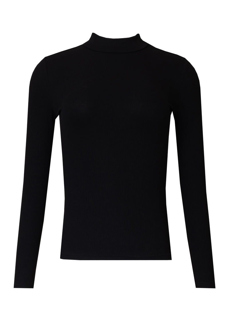 Black Ribbed Mock Neck Top