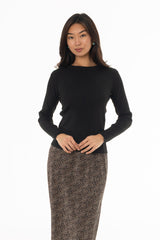 Black Ribbed Shoulder Detail Sleeve Top