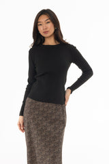 Black Ribbed Shoulder Detail Sleeve Top