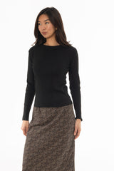 Black Ribbed Shoulder Detail Sleeve Top
