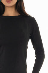 Black Ribbed Shoulder Detail Sleeve Top