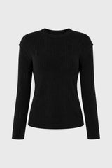 Black Ribbed Shoulder Detail Sleeve Top