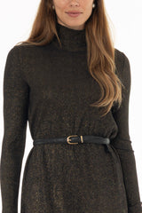 Black Sparkle Ribbed Turtleneck Maxi Dress