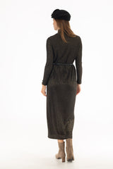 Black Sparkle Ribbed Turtleneck Maxi Dress