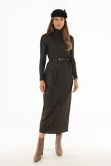 Black Sparkle Ribbed Turtleneck Maxi Dress
