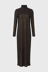 Black Sparkle Ribbed Turtleneck Maxi Dress