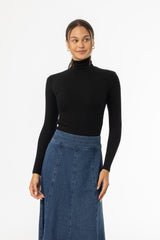 Black Ribbed Turtleneck Top