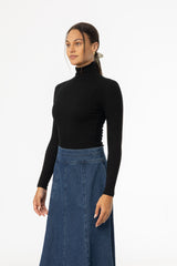 Black Ribbed Turtleneck Top