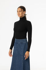 Black Ribbed Turtleneck Top