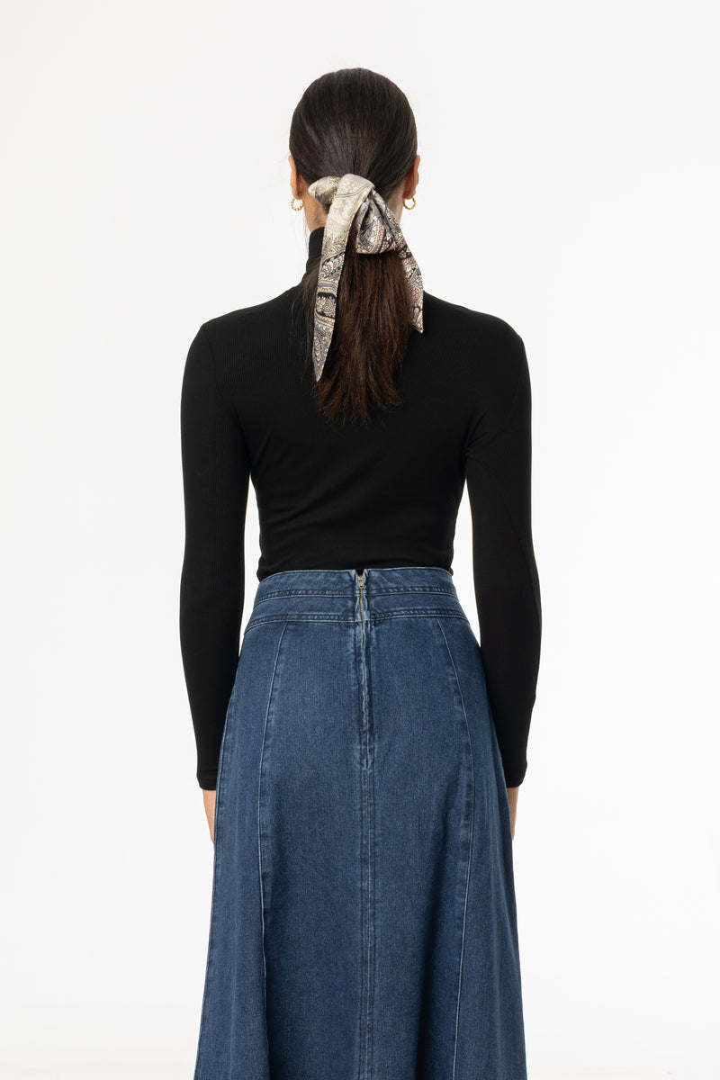 Black Ribbed Turtleneck Top