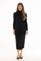 Black Ribbed Turtleneck Basic Maxi