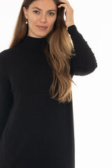 Black Ribbed Turtleneck Basic Maxi
