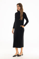 Black Ribbed Turtleneck Basic Maxi