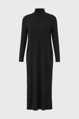 Black Ribbed Turtleneck Basic Maxi