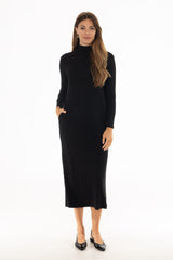 Black Ribbed Turtleneck Basic Maxi
