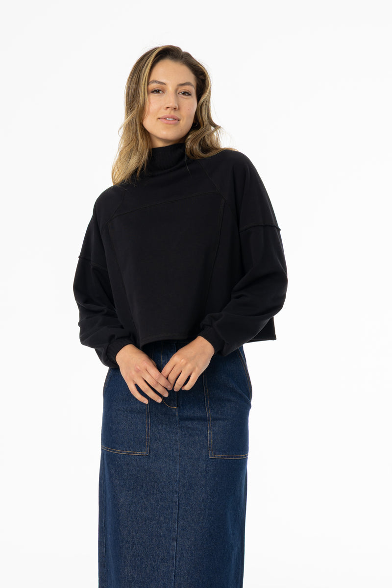 Black Ribbed Turtleneck Sweatshirt