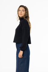 Black Ribbed Turtleneck Sweatshirt