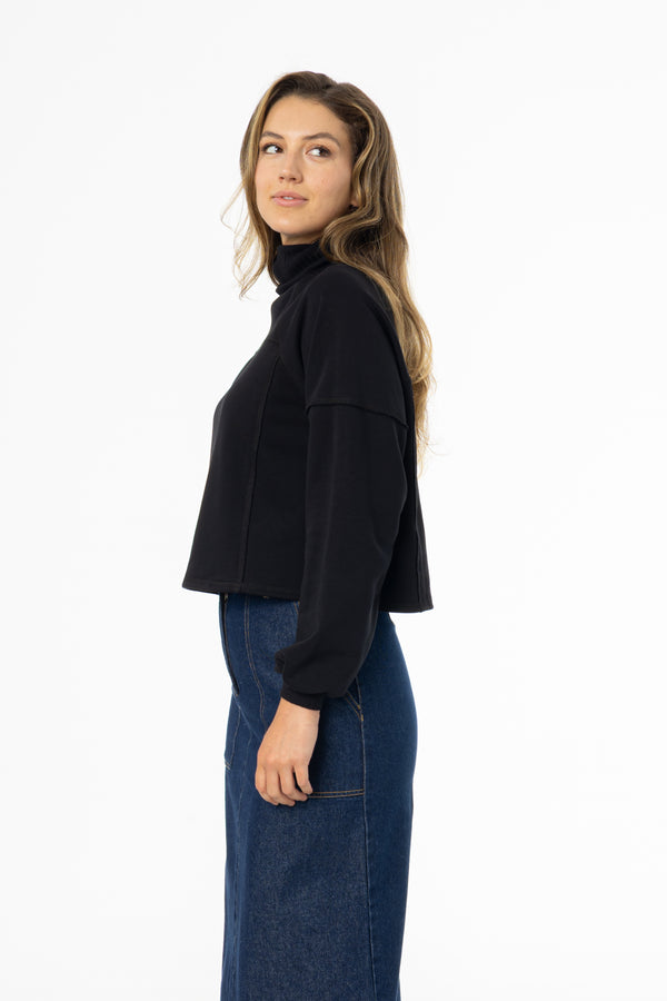 Black Ribbed Turtleneck Sweatshirt