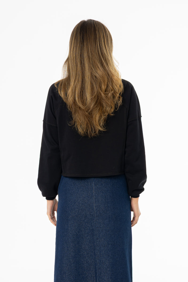 Black Ribbed Turtleneck Sweatshirt