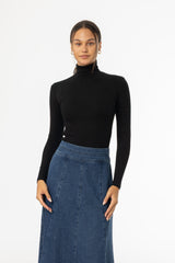 Black Ribbed Turtleneck Top