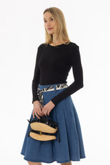 Black Ribbed V-Neck Long Sleeve T-Shirt